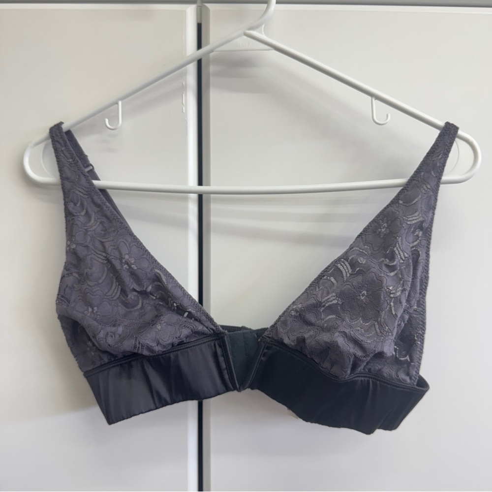 Free People Lace Triangle Bralette in Charcoal